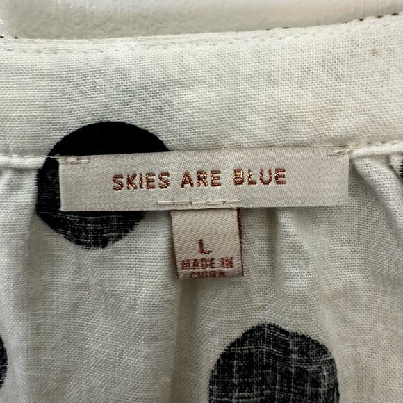 Skies are Blue Womens Blouse L Boho Embroidered Polka Dot V Neck Balloon Sleeve - Picture 3 of 7